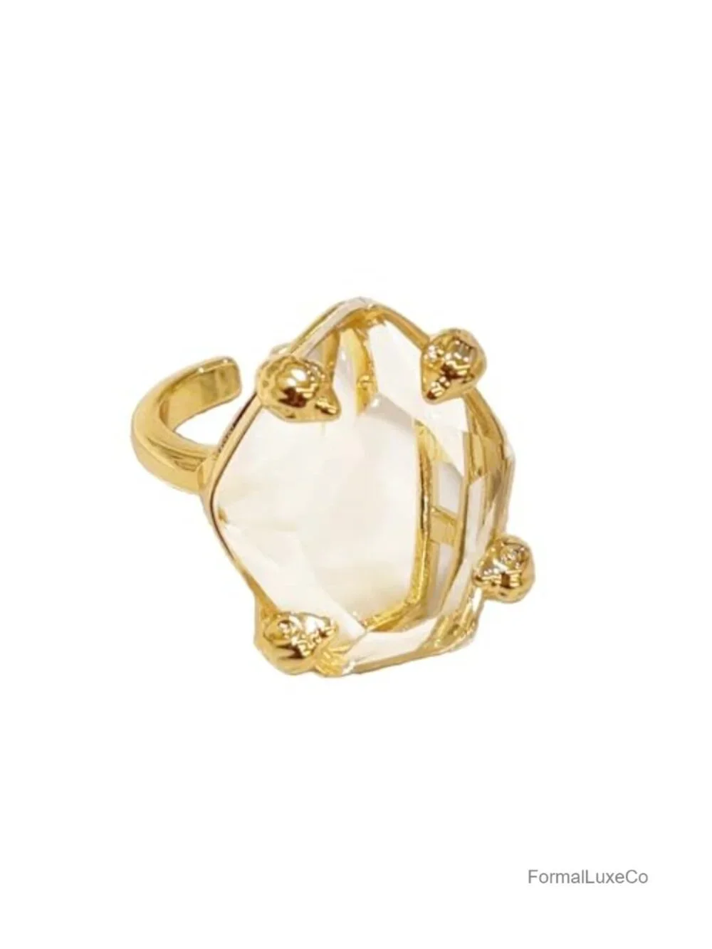 Chunky Irregular Gemstone Cocktail Ring for Women, Adjustable Open Band CZ